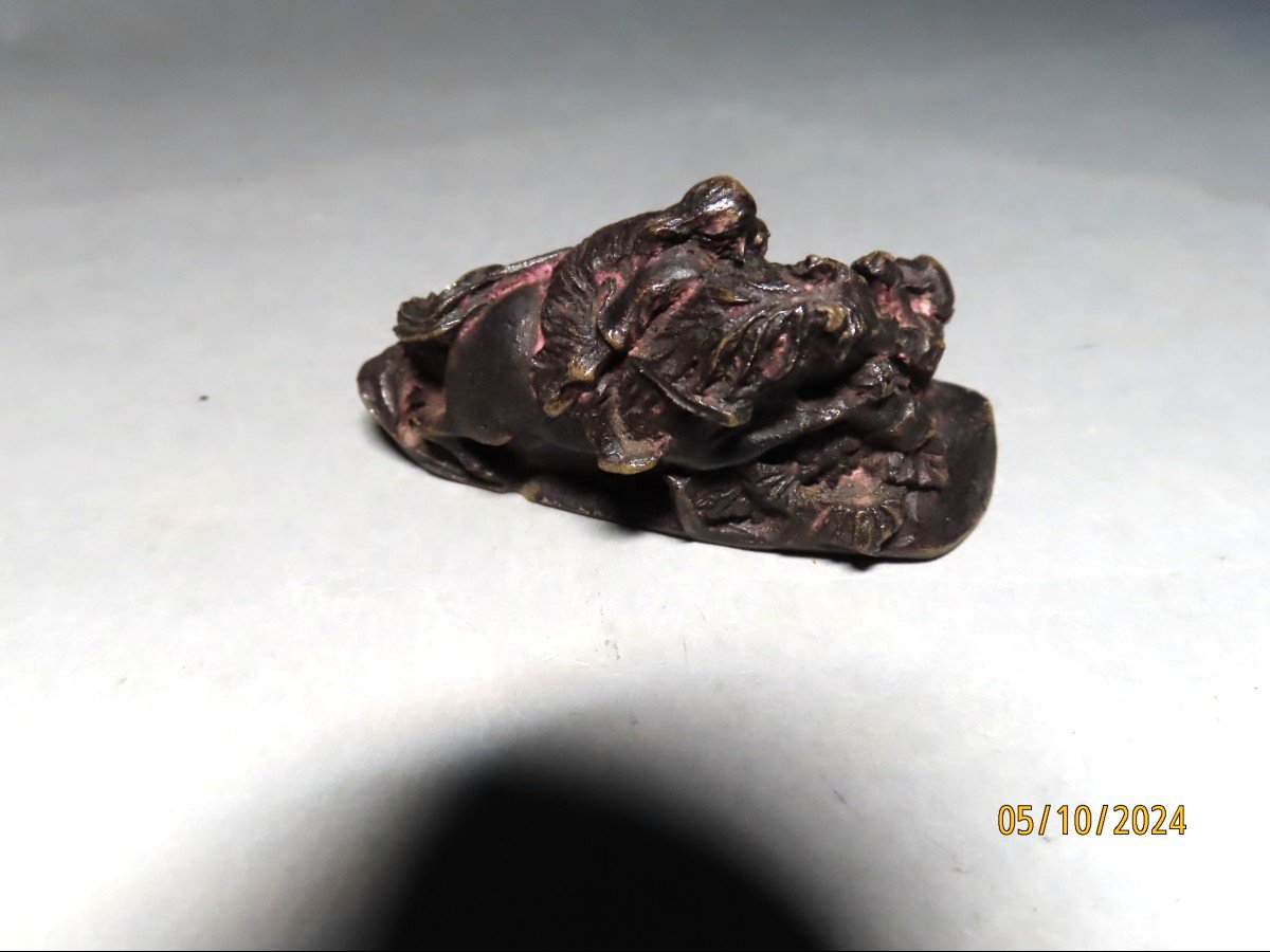 Rare Metal Netsuke. Samurai Fight. Japan Edo Period (1603-1868)-photo-3