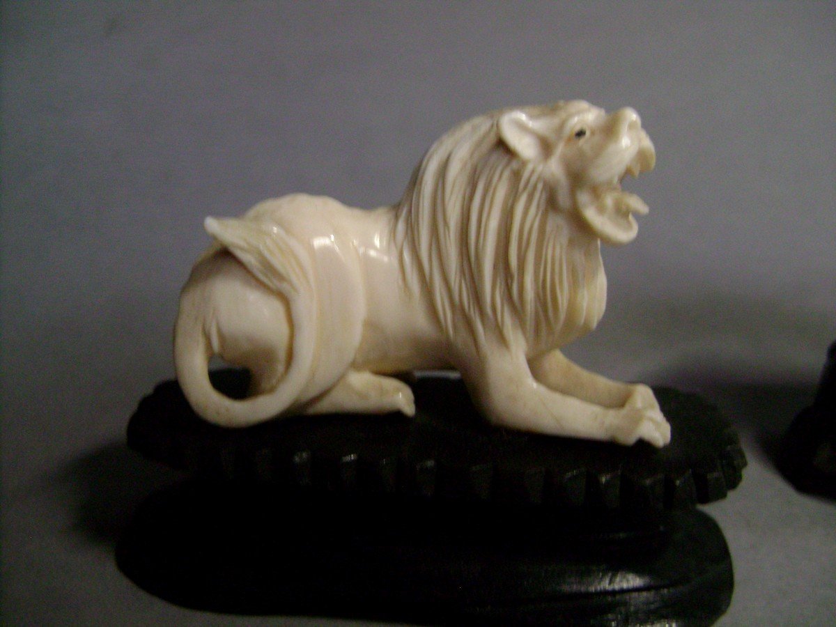 Ivory Okimono. Couple Of Lions. China 1920_30-photo-3