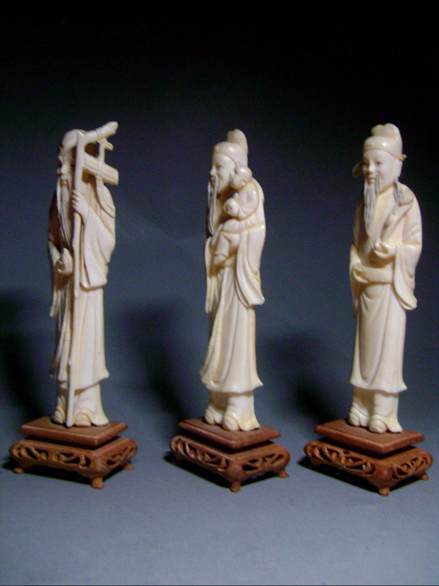 Three Ivory Okimono. The Immortals. China 1920-30-photo-2