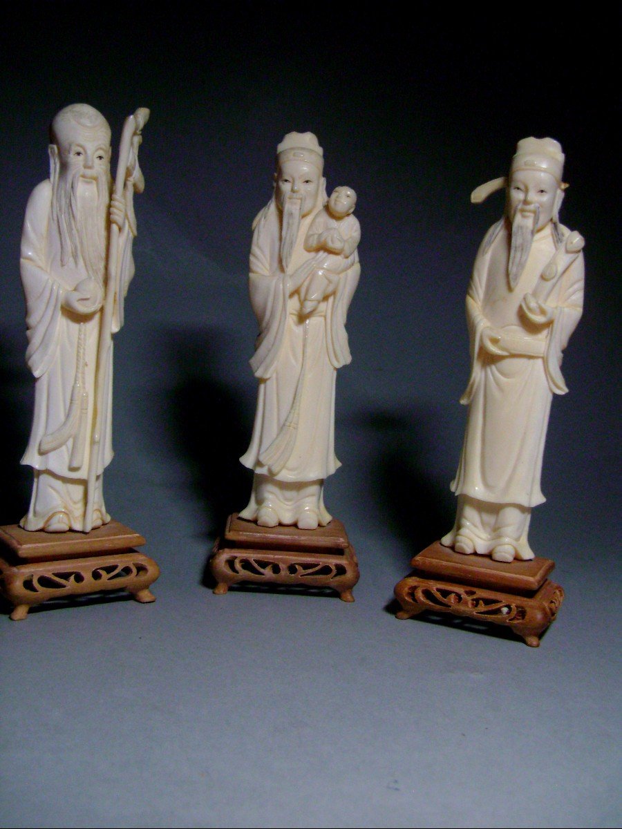 Three Ivory Okimono. The Immortals. China 1920-30