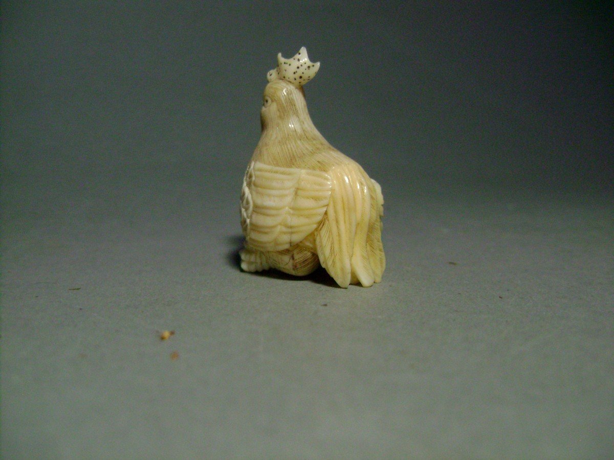 Netsuke En Ivoire. Poule Couvant. Japon époque Taisho (1912-1928 )-photo-4