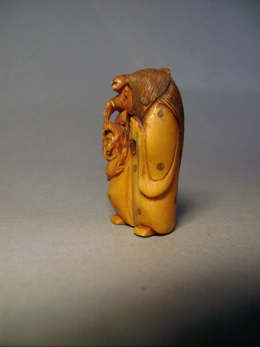 Ivory Netsuke. Hannya Samurawashi. Japan Late Meiji (1868-1912)-photo-3