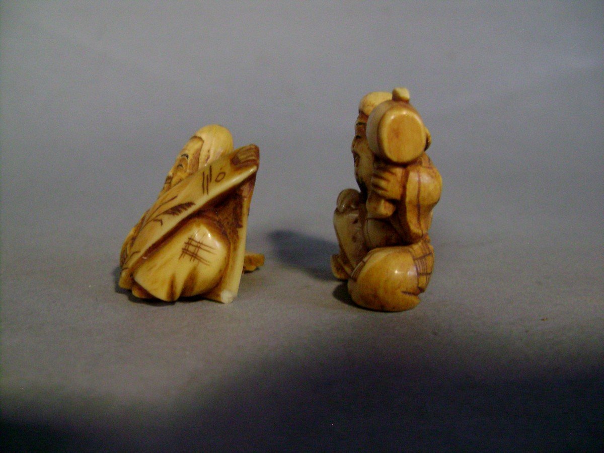 Two Ivory Netsuke. Daikoku And Fukurokuju. Japan Meiji Period (1868-1912)-photo-2