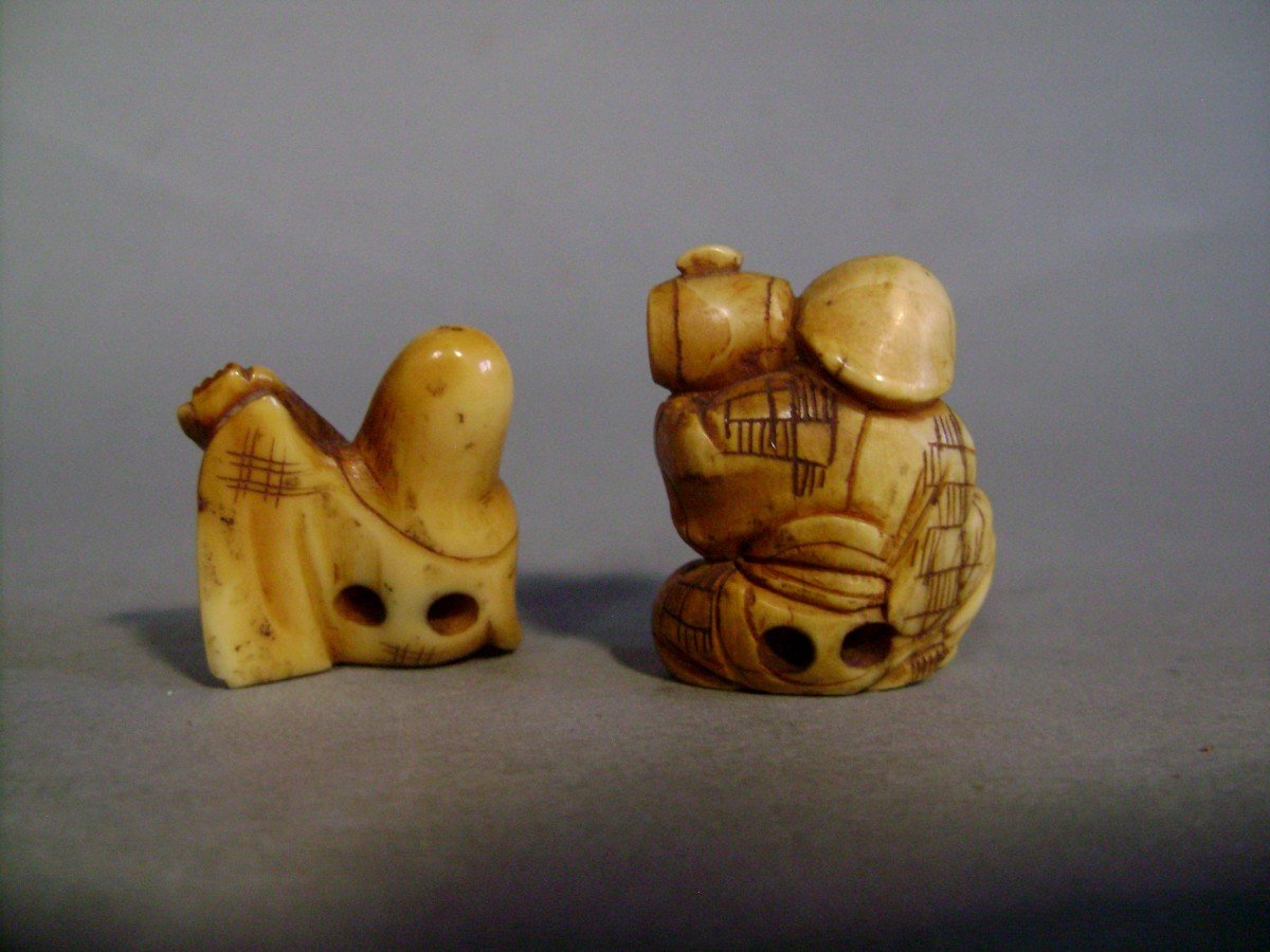 Two Ivory Netsuke. Daikoku And Fukurokuju. Japan Meiji Period (1868-1912)-photo-3