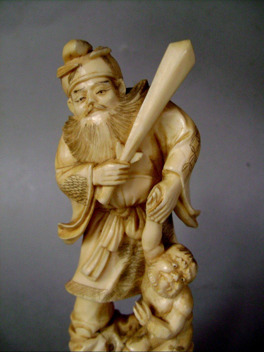 Ivory Okimono. Shoki And The Oni. Japan Meiji Period (1868-1912)-photo-2