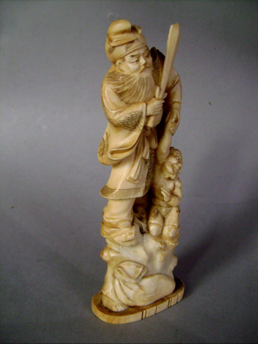 Ivory Okimono. Shoki And The Oni. Japan Meiji Period (1868-1912)-photo-4