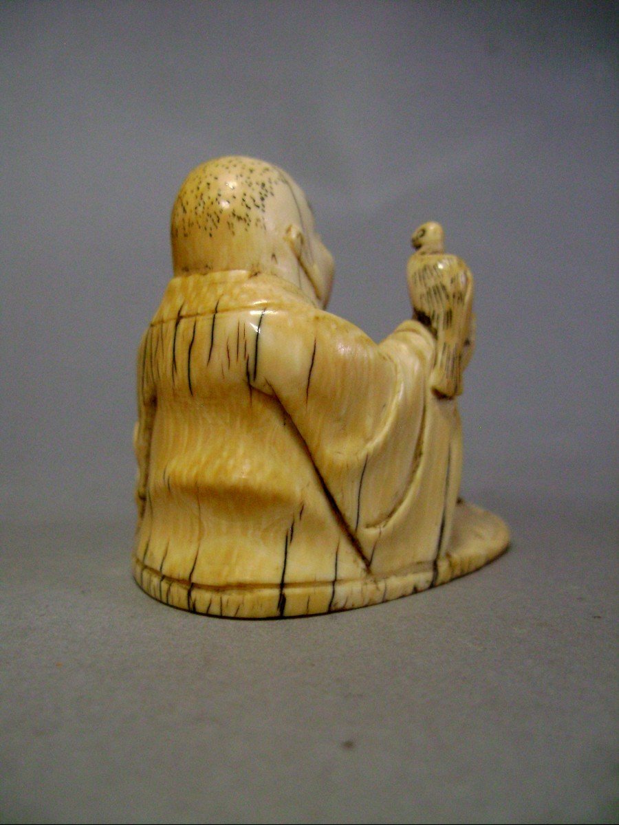 Okimono In Ivory. Buddha And The Bird. China Early 19th Century-photo-1