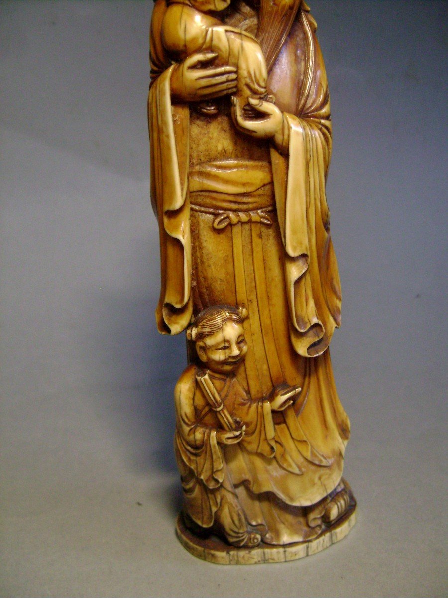 Okimono In Ivory. Jurojin And The Karako. Japan Meiji Period (1868-1912)-photo-4