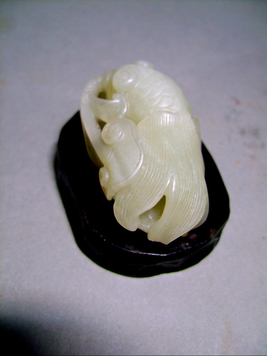 Jade Céladon. Poisson télescope. Chine Début XXème.-photo-2