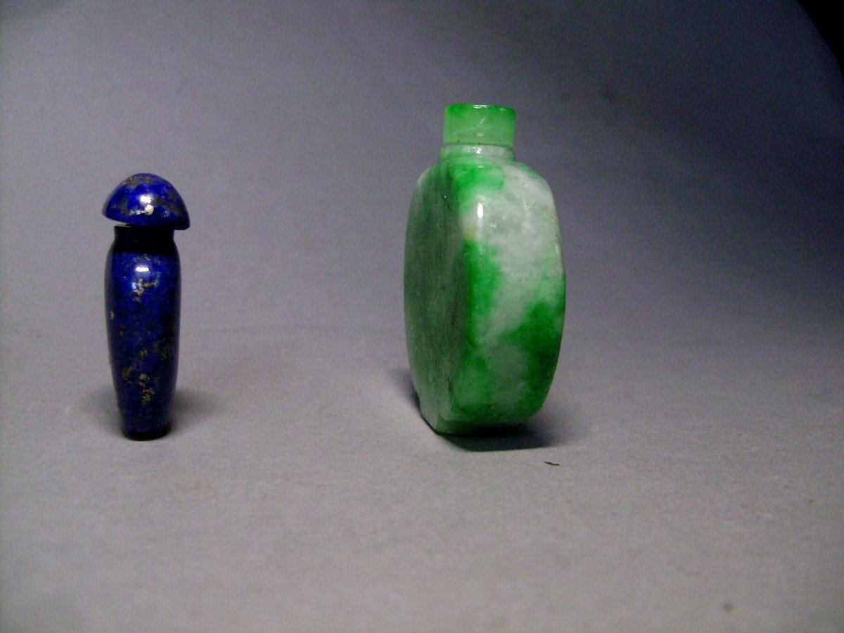 Two Snack Boxes. One In Jadeite The Other In Lapis Lazuli. . China Early 20th Century-photo-2