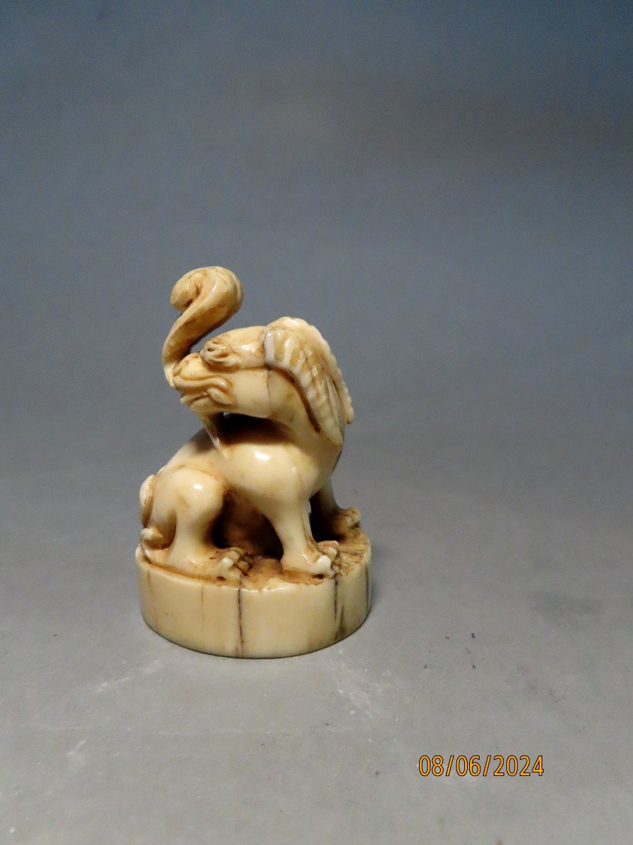 Ivory Seal. Shishi. Japan Meiji Period (1868-1912)-photo-2