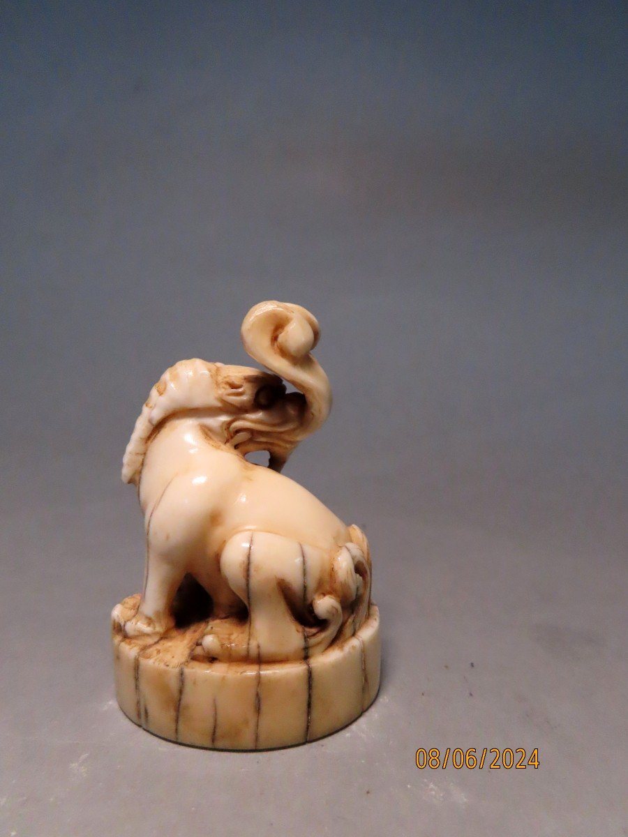 Ivory Seal. Shishi. Japan Meiji Period (1868-1912)-photo-2