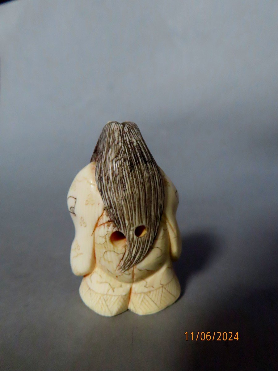 Netsuke en ivoire. Hannya au double visage. Signé Shozan, Japon début XXème.-photo-4