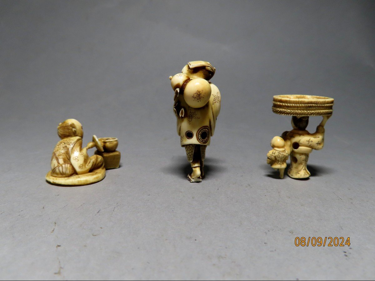 Three Netsuke To Merchants. Japan Meiji Period (1868-1912)-photo-3