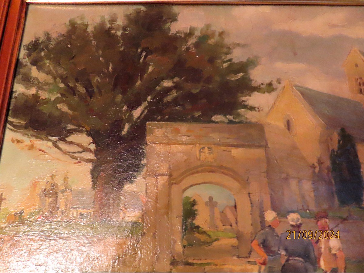 Henri-Alexandre Collinet (1860-1905 ). Huile Sur Toile. Eglise et son enclos (18)93. Bretagne.-photo-4