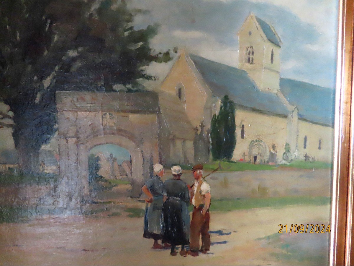 Henri-Alexandre Collinet (1860-1905 ). Huile Sur Toile. Eglise et son enclos (18)93. Bretagne.-photo-1