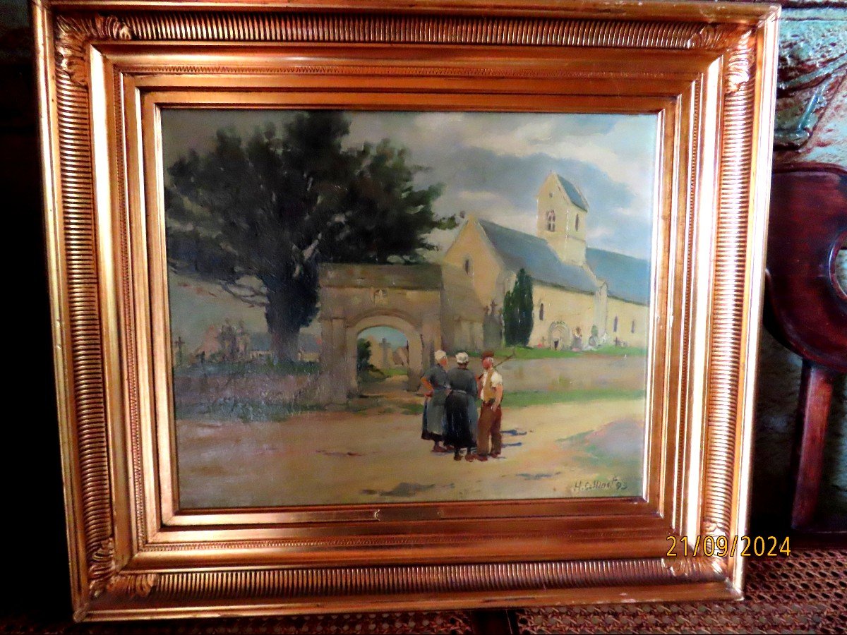 Henri-Alexandre Collinet (1860-1905 ). Huile Sur Toile. Eglise et son enclos (18)93. Bretagne.