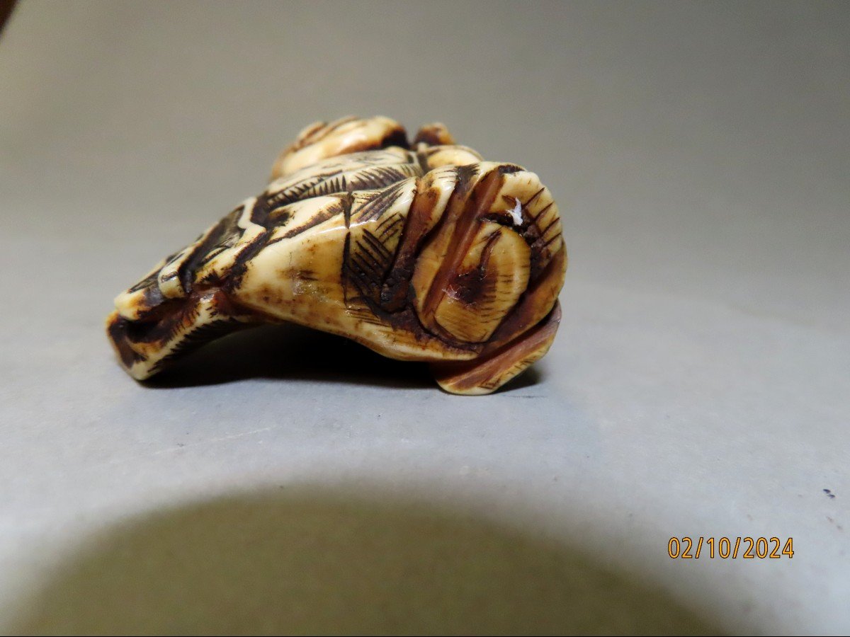 Ivory Netsuke. Laughing Hotei. Japan Meiji Period (1868-1912)-photo-3