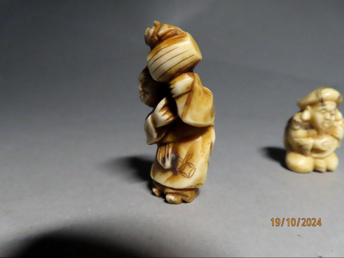 Two Ivory Netsuke. Daikoku And Daikoku. Japan Meiji Period (1868-1912)-photo-2