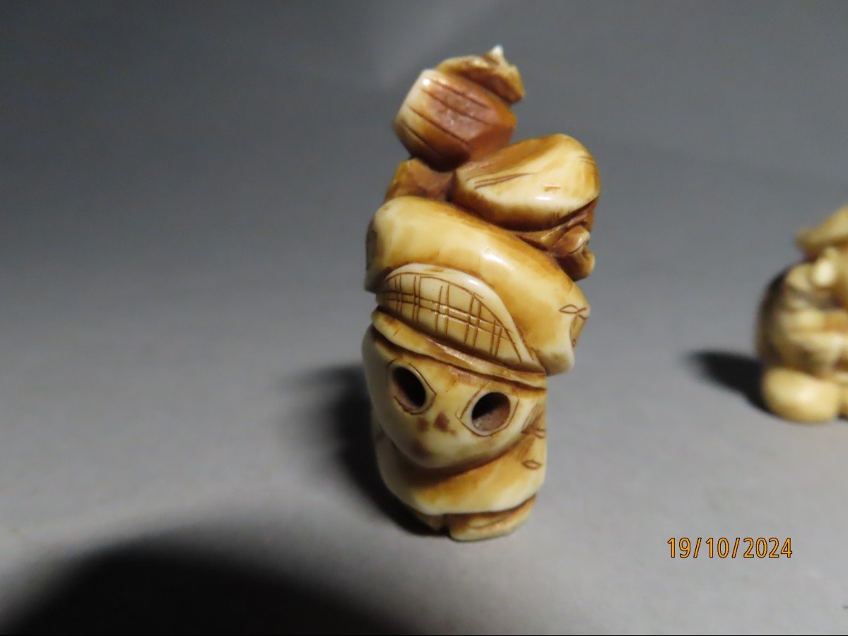 Two Ivory Netsuke. Daikoku And Daikoku. Japan Meiji Period (1868-1912)-photo-3