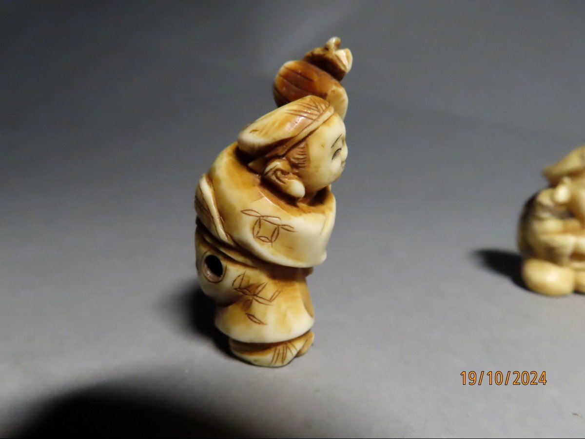 Two Ivory Netsuke. Daikoku And Daikoku. Japan Meiji Period (1868-1912)-photo-4