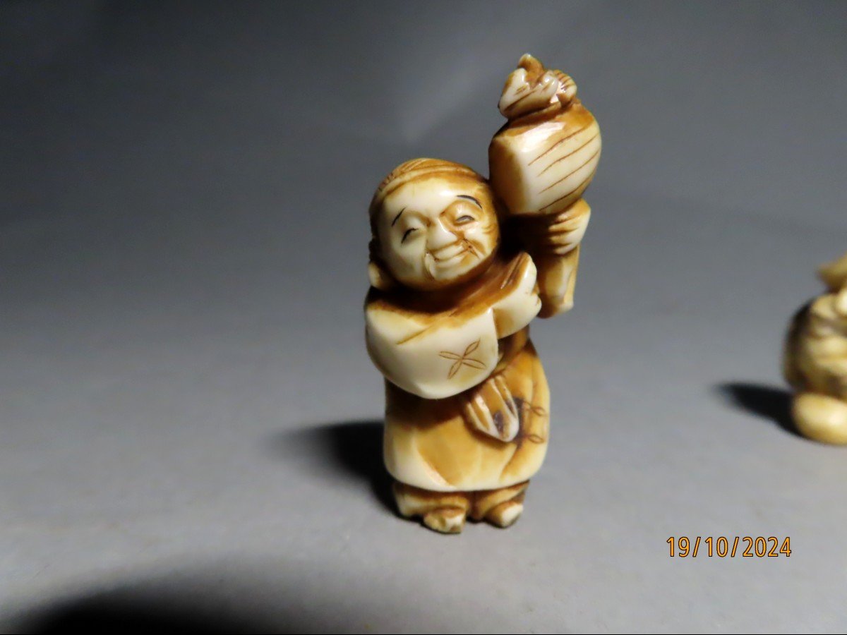 Two Ivory Netsuke. Daikoku And Daikoku. Japan Meiji Period (1868-1912)-photo-1