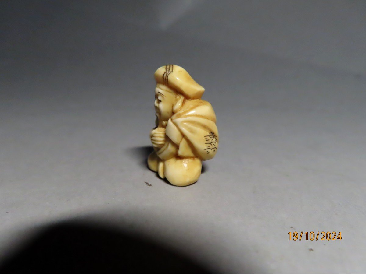 Two Ivory Netsuke. Daikoku And Daikoku. Japan Meiji Period (1868-1912)-photo-3