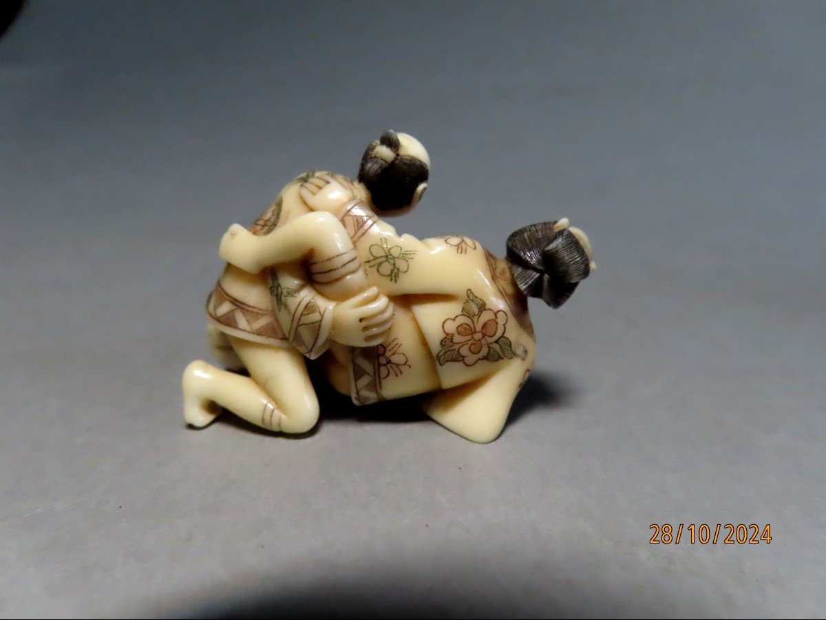 Erotic Netsuke In Ivory. Couple. Japan Taisho Period (1912-1928)-photo-4