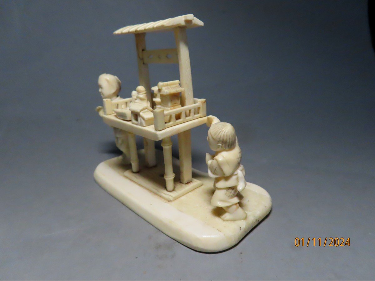 Ivory Okimono. Karako And Toys. Signed Shin'yuki' 心之 . Japan Meiji Period (1868-1912)-photo-2