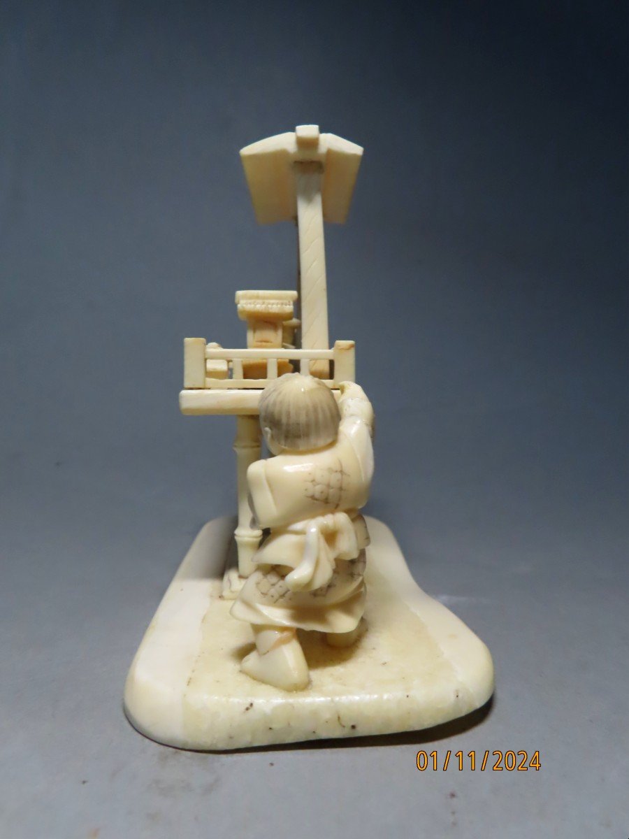 Ivory Okimono. Karako And Toys. Signed Shin'yuki' 心之 . Japan Meiji Period (1868-1912)-photo-3