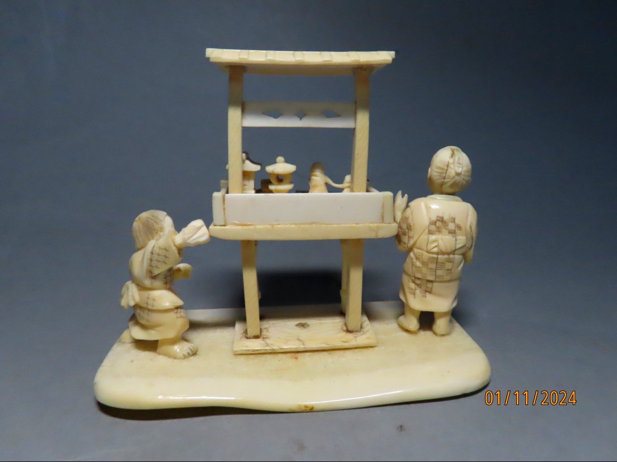 Ivory Okimono. Karako And Toys. Signed Shin'yuki' 心之 . Japan Meiji Period (1868-1912)-photo-4