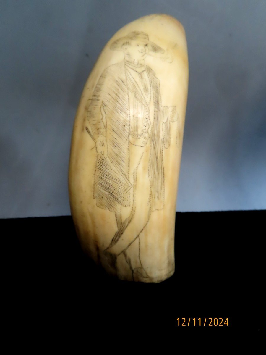 Scrimshaws, Four Sperm Whale Teeth. 19th Century-photo-3