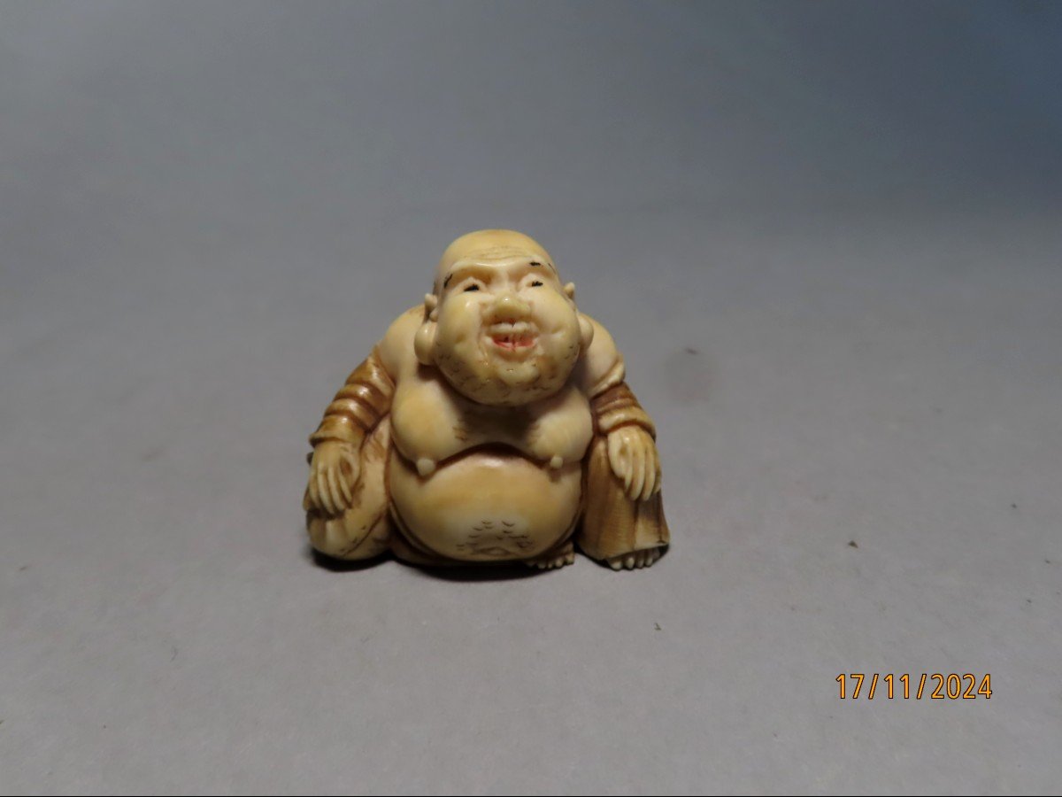 Ivory Netsuke. Pot-bellied Hotei. Japan, Meiji Period (1868-1912)