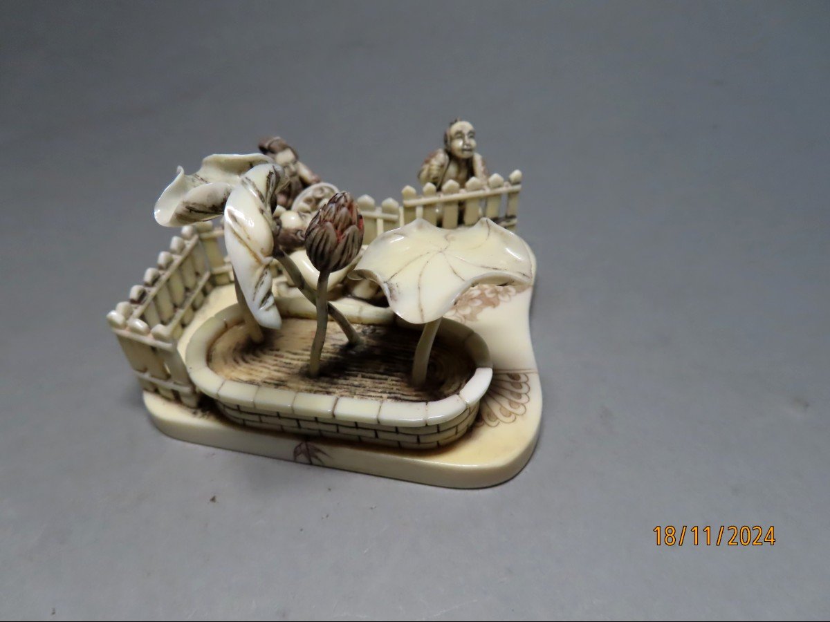 Erotic Ivory Okimono. Small Scene. Japan Taisho Period (1912-1928)-photo-2