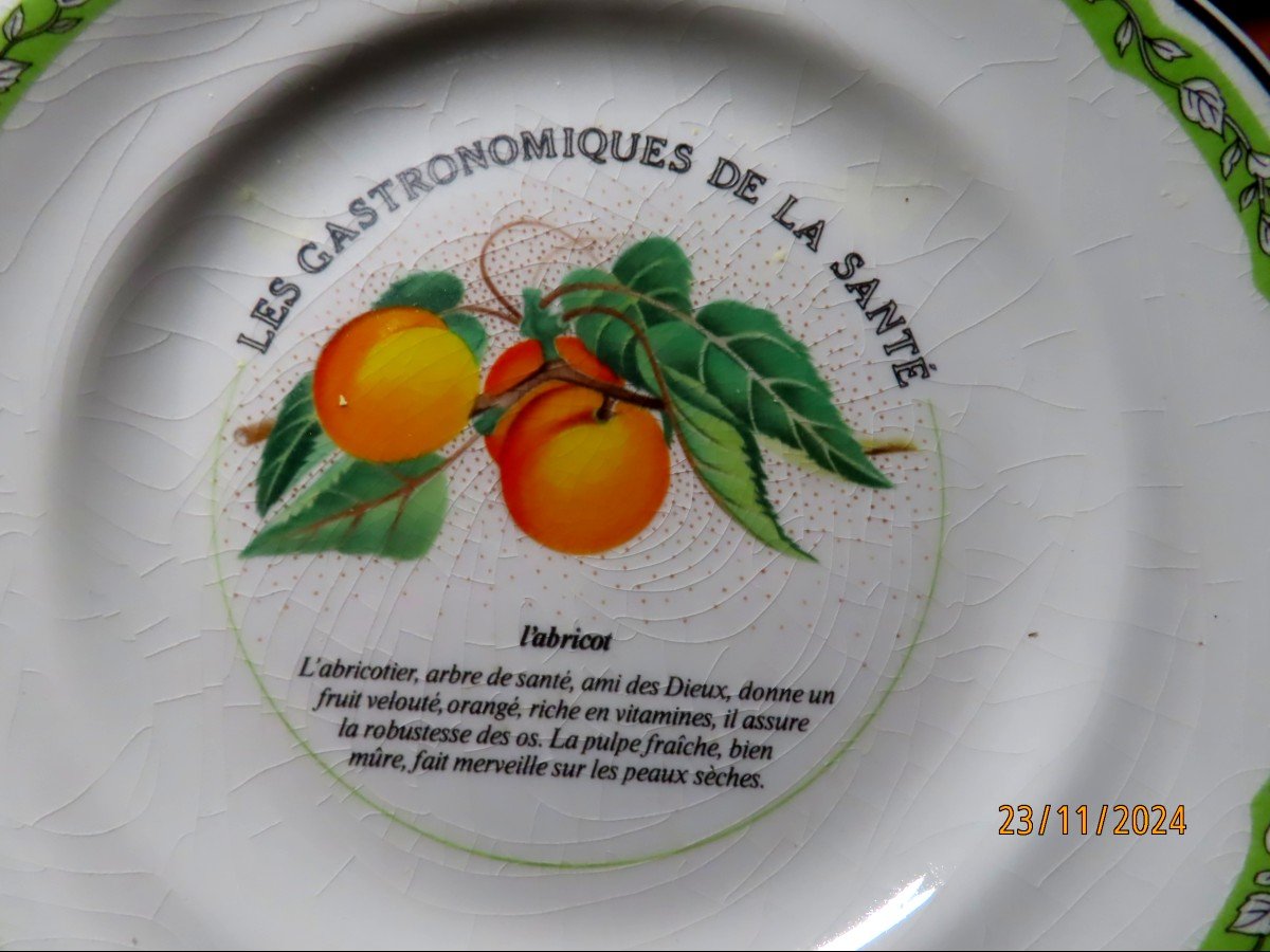 8 New Gien Earthenware Dessert Plates In Their Original Box.-photo-3