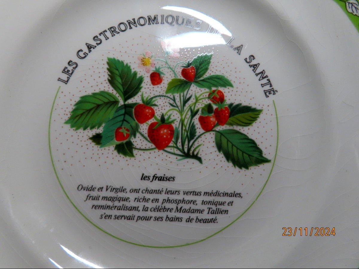 8 New Gien Earthenware Dessert Plates In Their Original Box.-photo-4