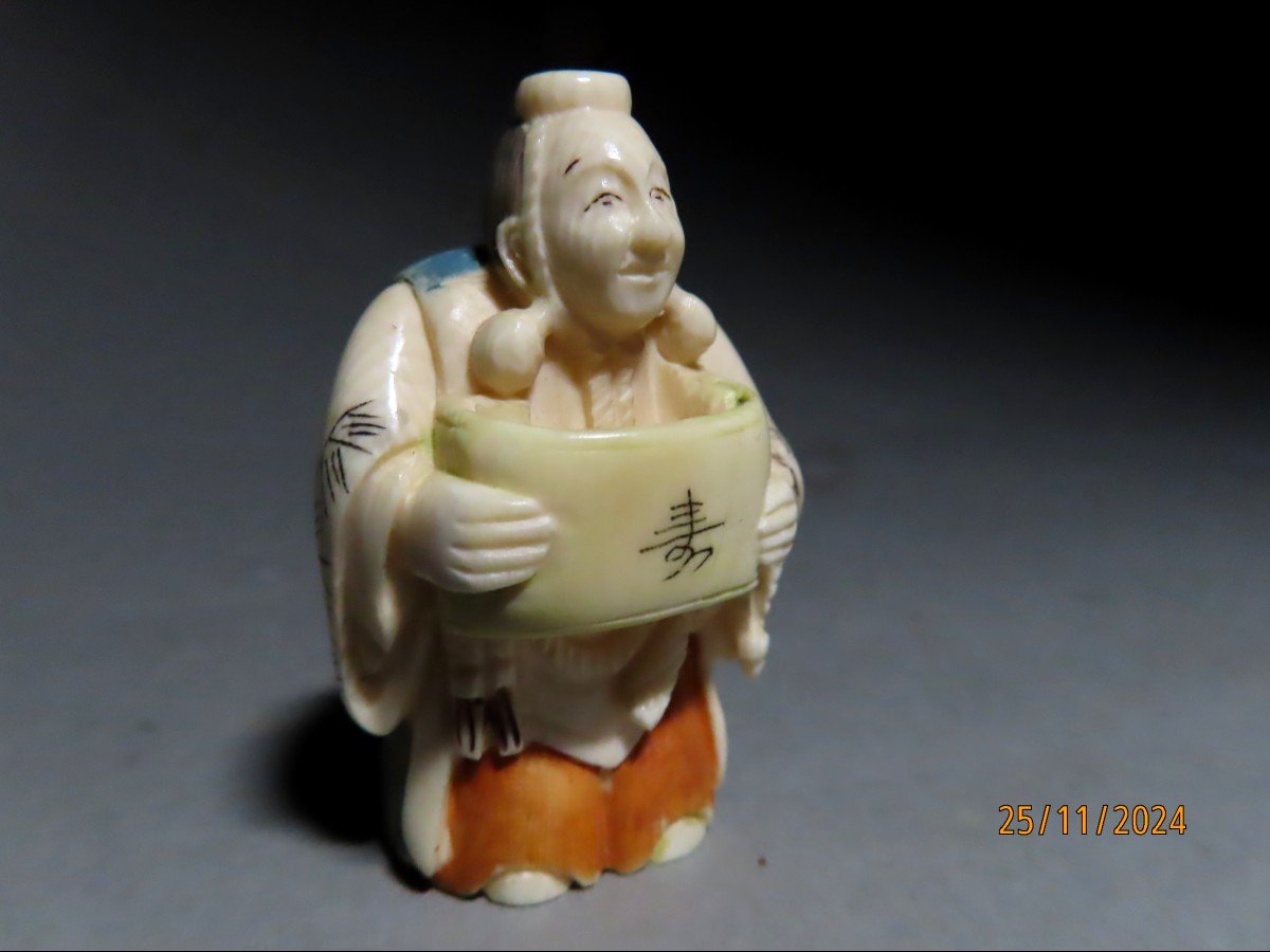 Ivory Netsuke. Notable In The Kakemono. Japan Taisho Period (1912-1928)-photo-2