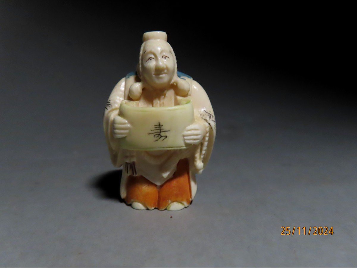 Ivory Netsuke. Notable In The Kakemono. Japan Taisho Period (1912-1928)