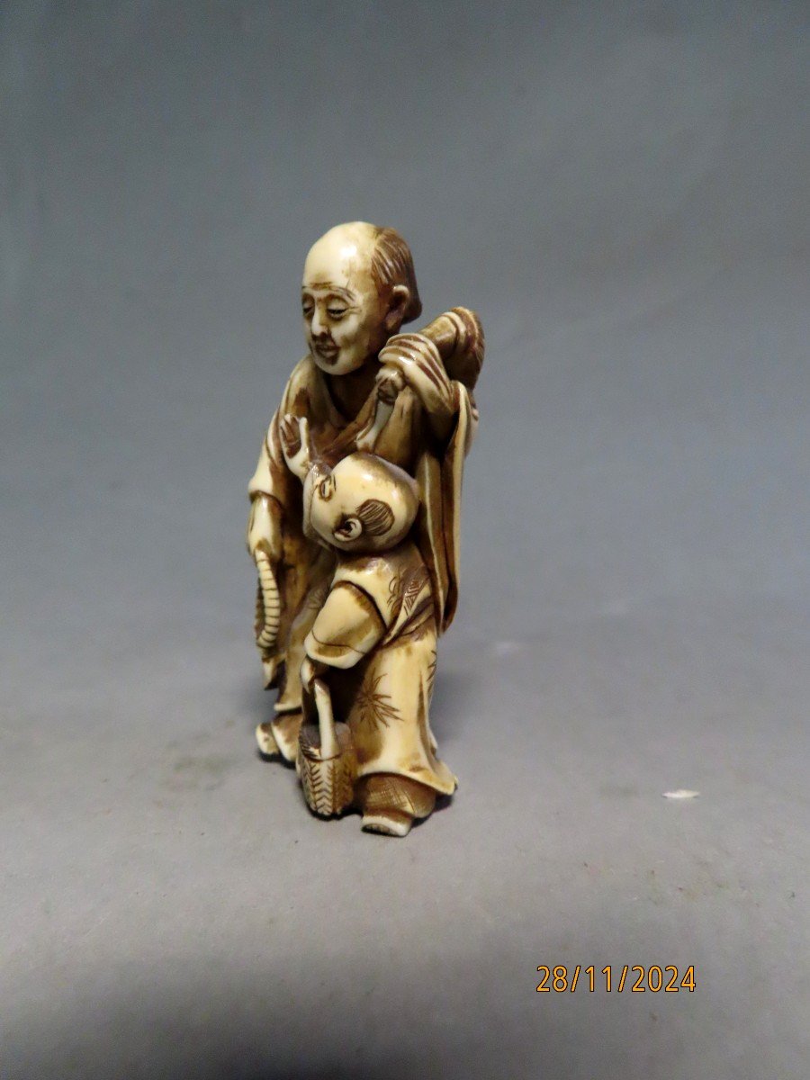 Ivory Okimono. The Karako And The Monk. Japan Meiji Period (1868-1912)-photo-2