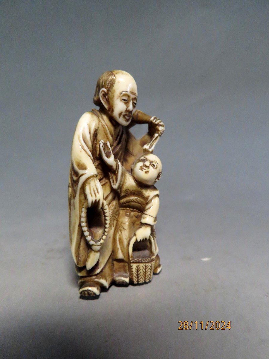 Ivory Okimono. The Karako And The Monk. Japan Meiji Period (1868-1912)-photo-2