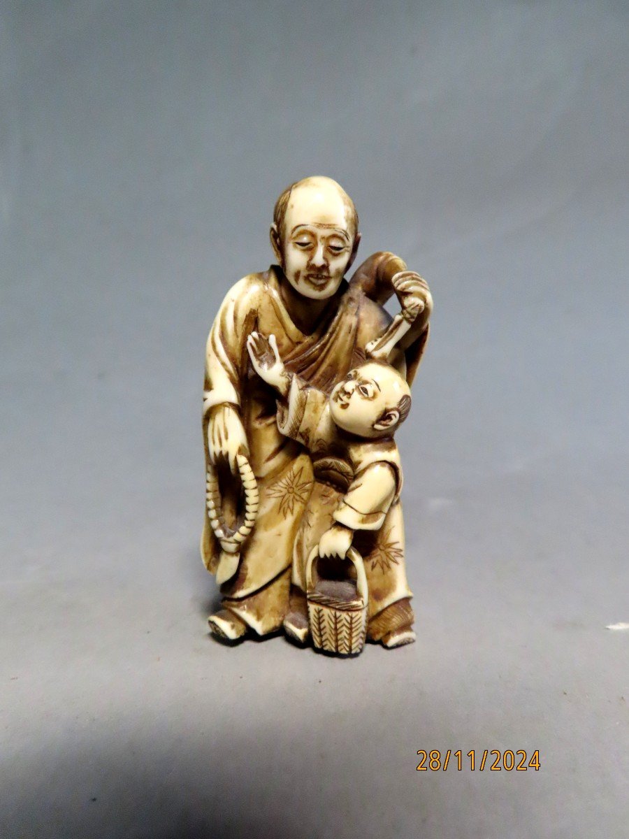 Ivory Okimono. The Karako And The Monk. Japan Meiji Period (1868-1912)