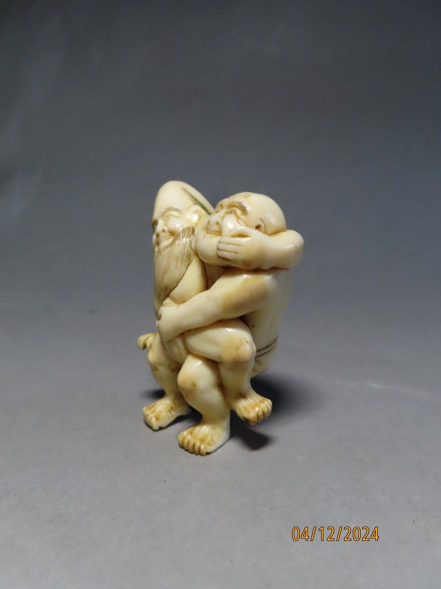 Ivory Okimono. Two Sumo Wrestlers. Japan, Meiji Period.-photo-2