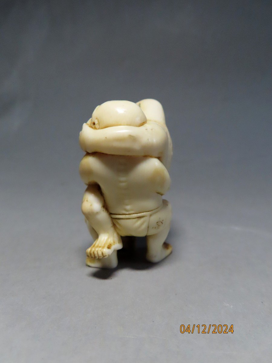 Ivory Okimono. Two Sumo Wrestlers. Japan, Meiji Period.-photo-3