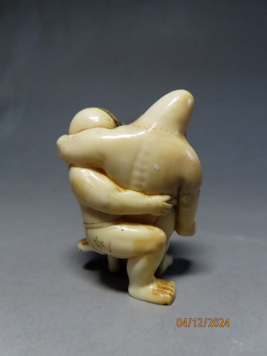 Ivory Okimono. Two Sumo Wrestlers. Japan, Meiji Period.-photo-4