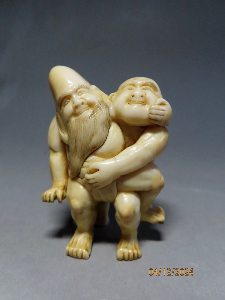 Ivory Okimono. Two Sumo Wrestlers. Japan, Meiji Period.-photo-5