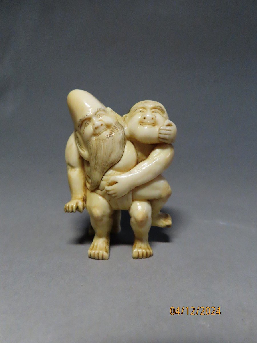 Ivory Okimono. Two Sumo Wrestlers. Japan, Meiji Period.