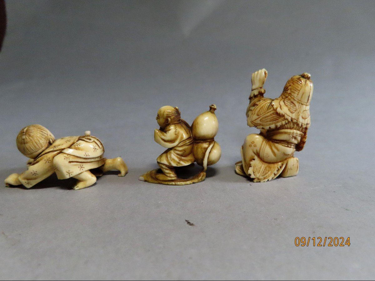 Three Ivory Netsuke. General Kenu, A Marcjeur And A Kakrako. Japan, Meiji Period.-photo-3