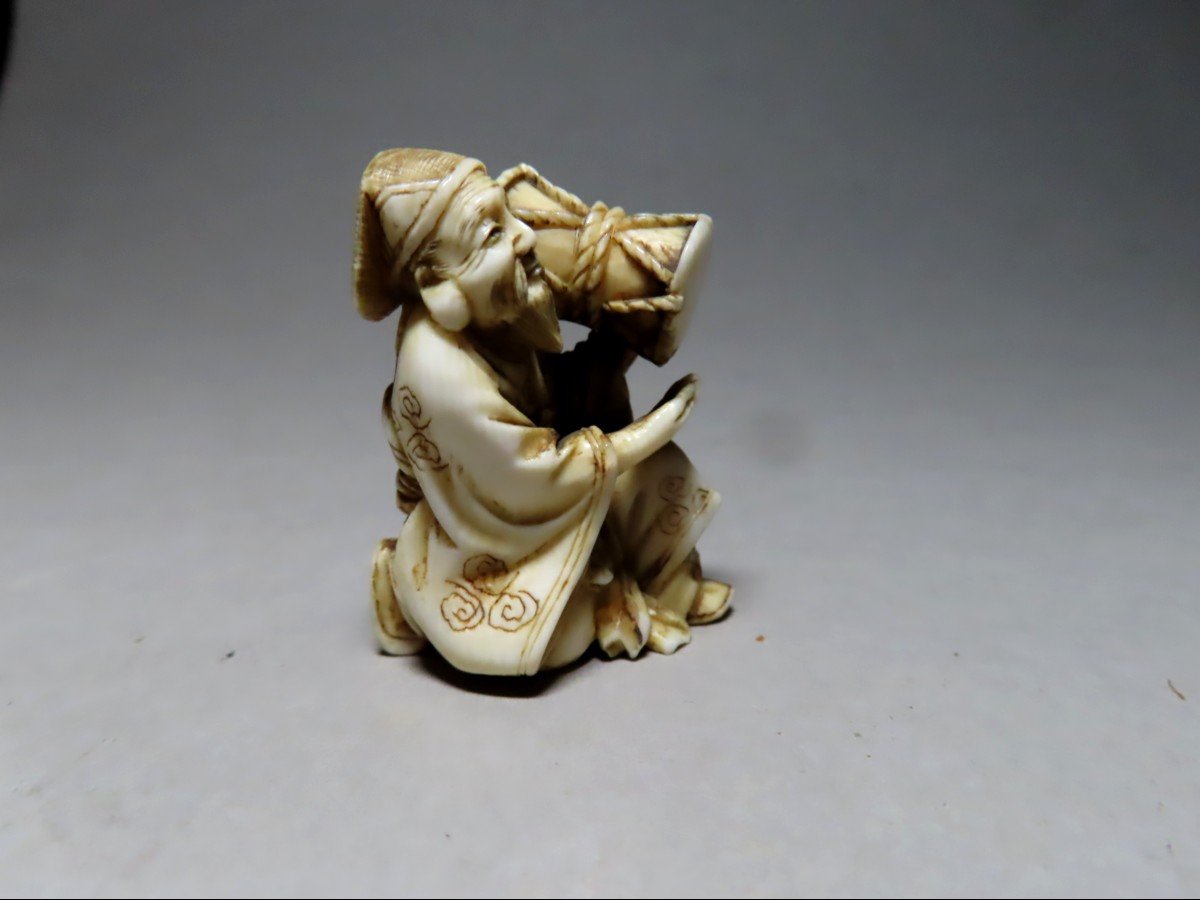 Ivory Nzetsuke. Tsuzumi Player. Meiji Japan (1868-1912)-photo-2