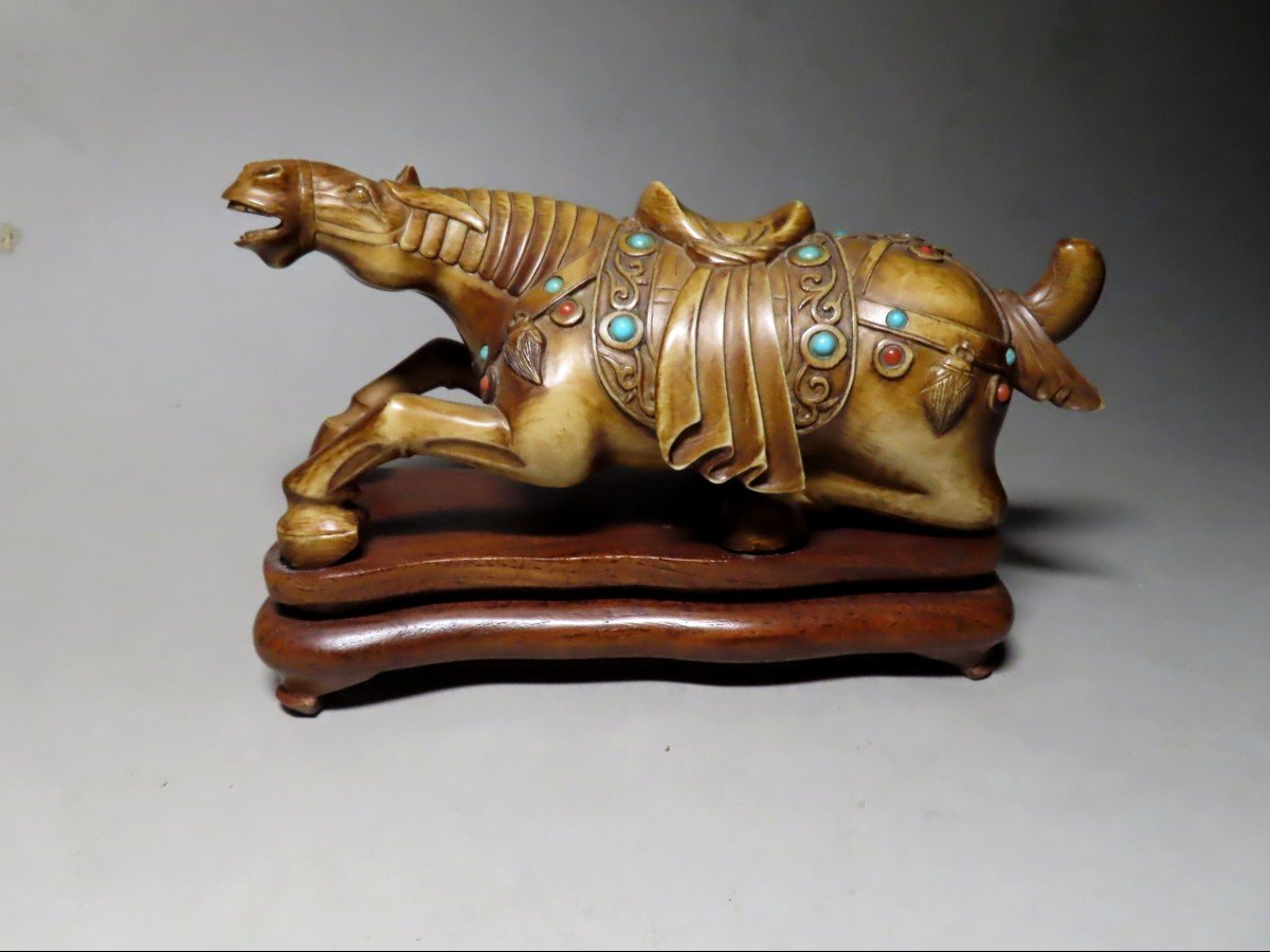 Ivory Okimono. Lying Horse. China 1920-30.