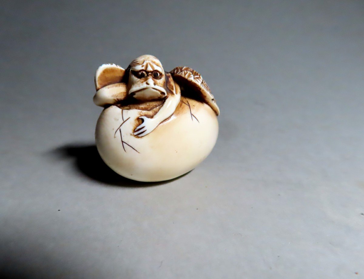 Ivory Netsuke. Tengu Emerging From The Egg. Japan Meiji Period (1868-1912)